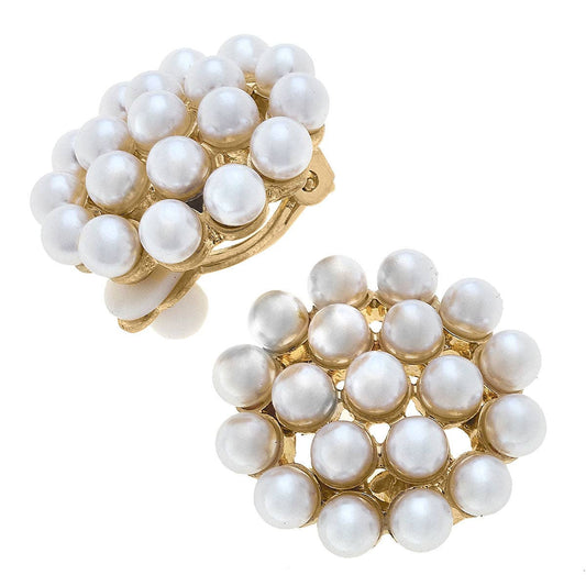 Everly Pearl Cluster Clip On Earrings in Ivory