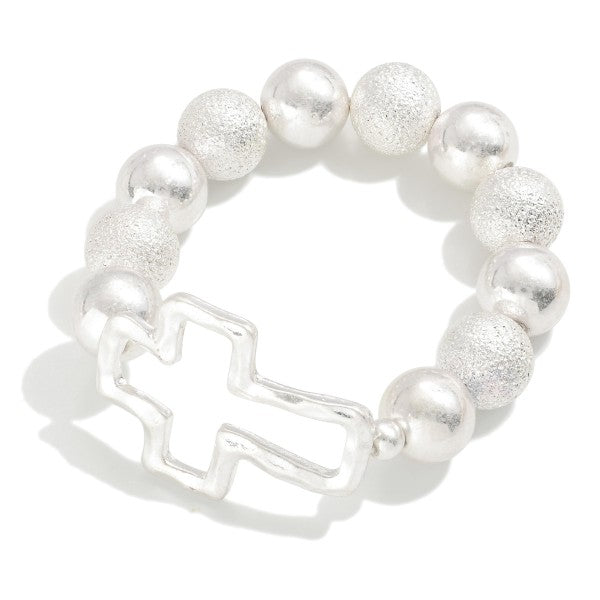 Chunky Beaded Bracelet With Hammered Cross Station