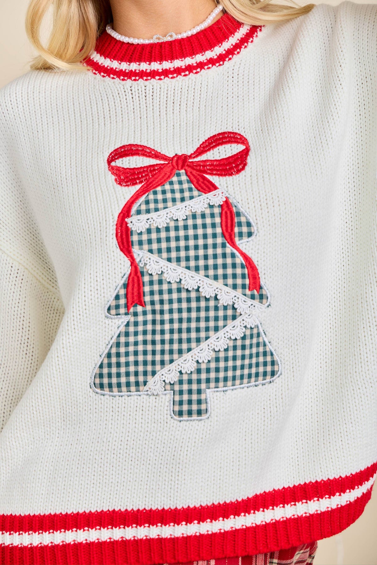 Christmas Tree Bow Knit Sweater