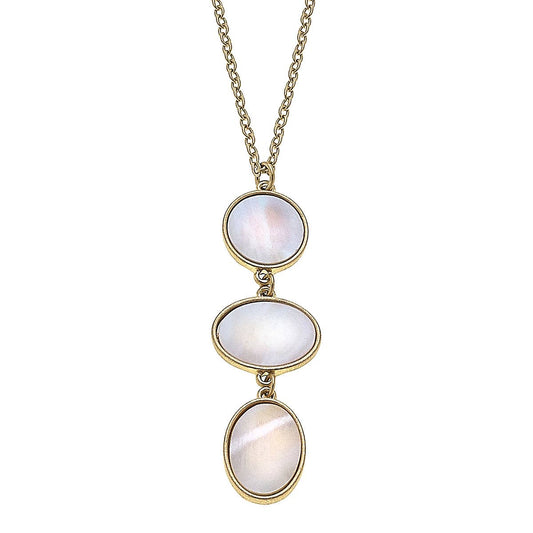 Brie Mother of Pearl Pendant Necklace in Worn Gold