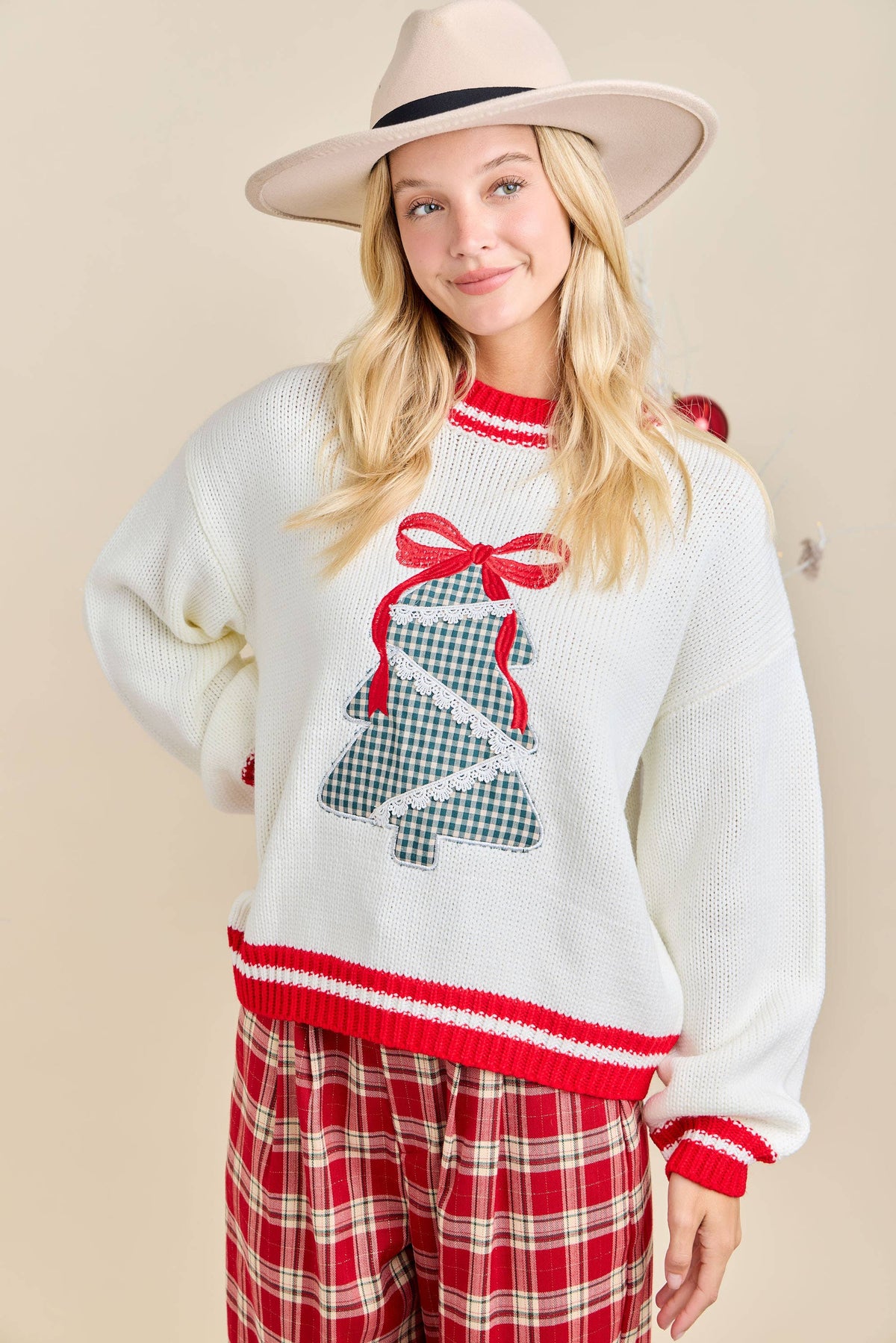 Christmas Tree Bow Knit Sweater