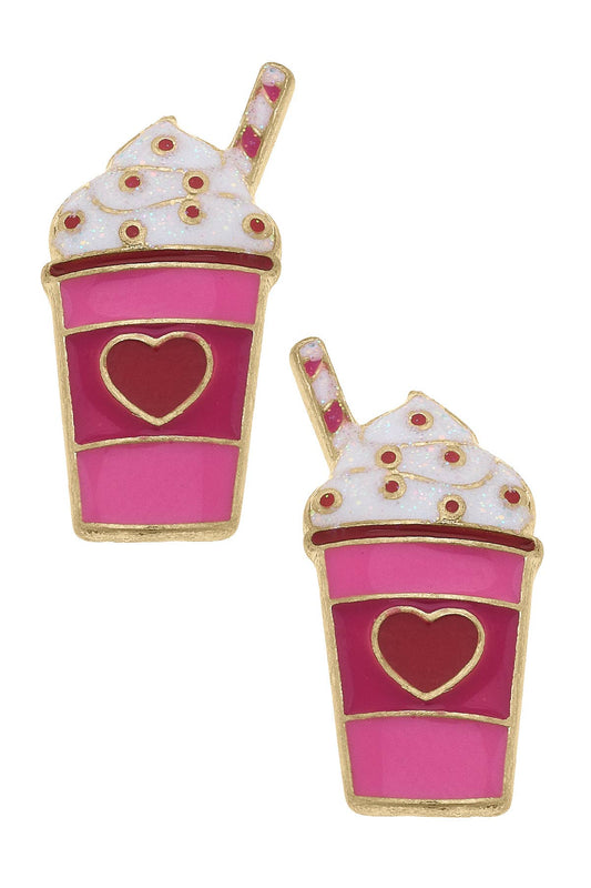 Valentines Cupid Frappe Enamel Stud Earrings