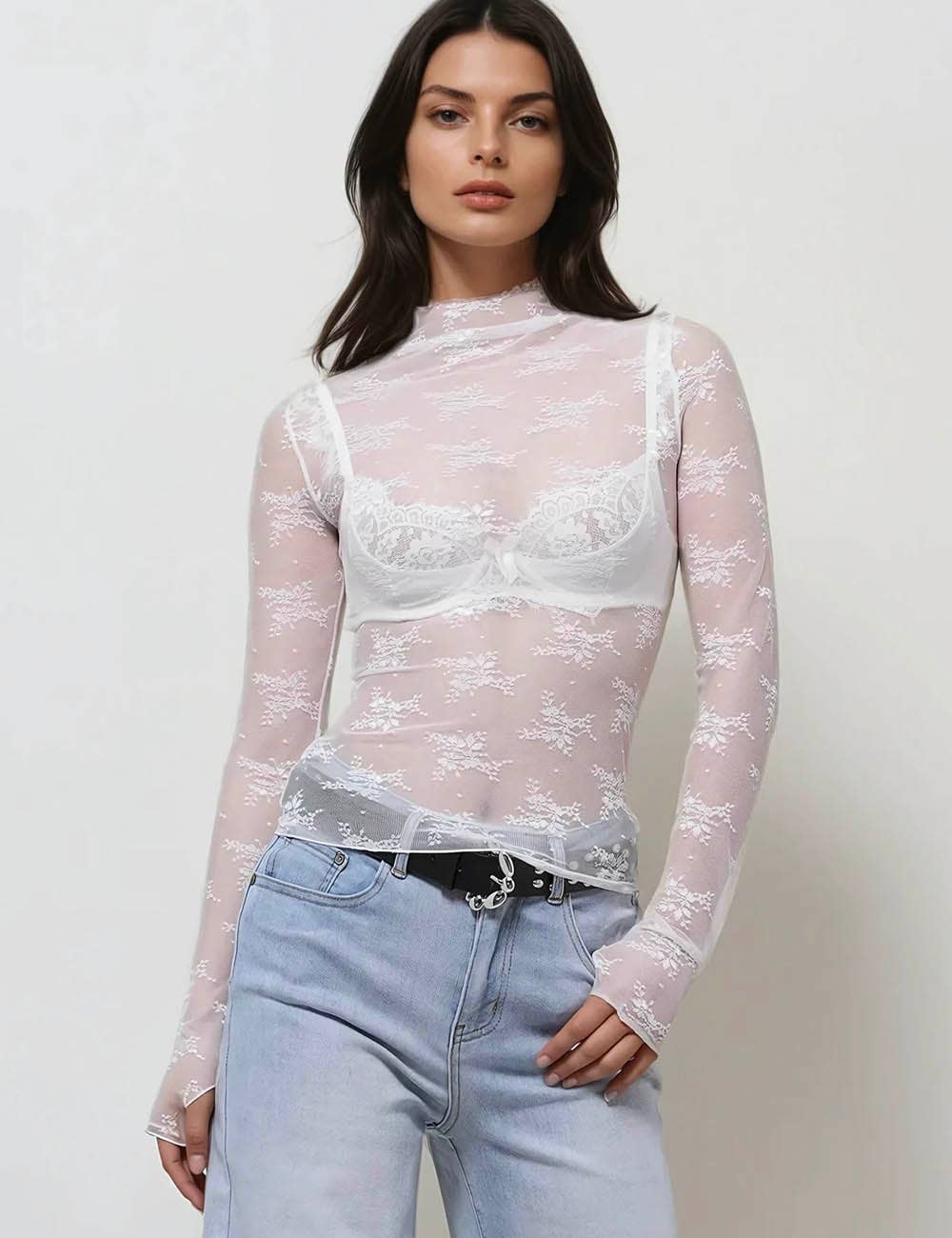 Layering Floral Lace Mesh Top