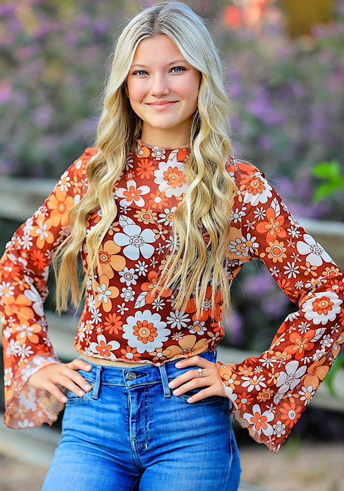 Mesh Cropped Flower Top