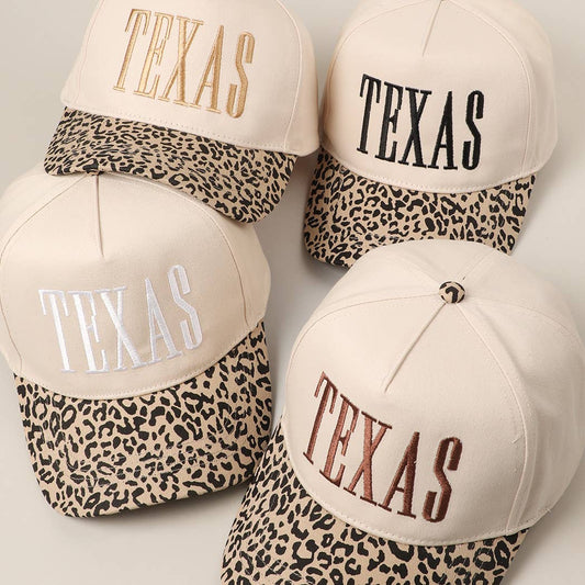 TEXAS Embroidery Leopard Trucker Hat
