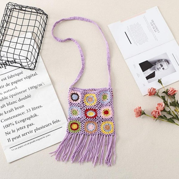 Crocheted Granny Square Tassel Bag