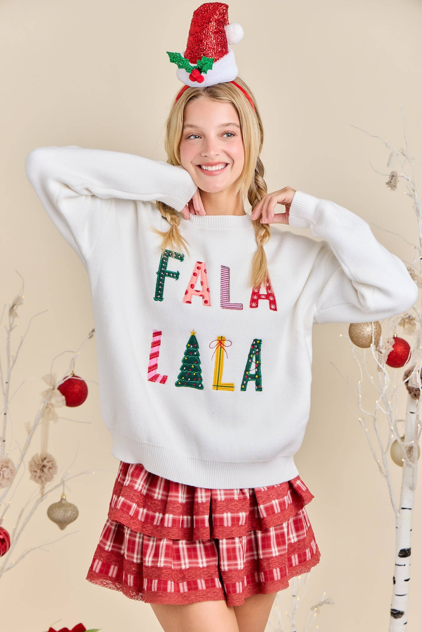Festive Holiday Falala Embroidered Sweater