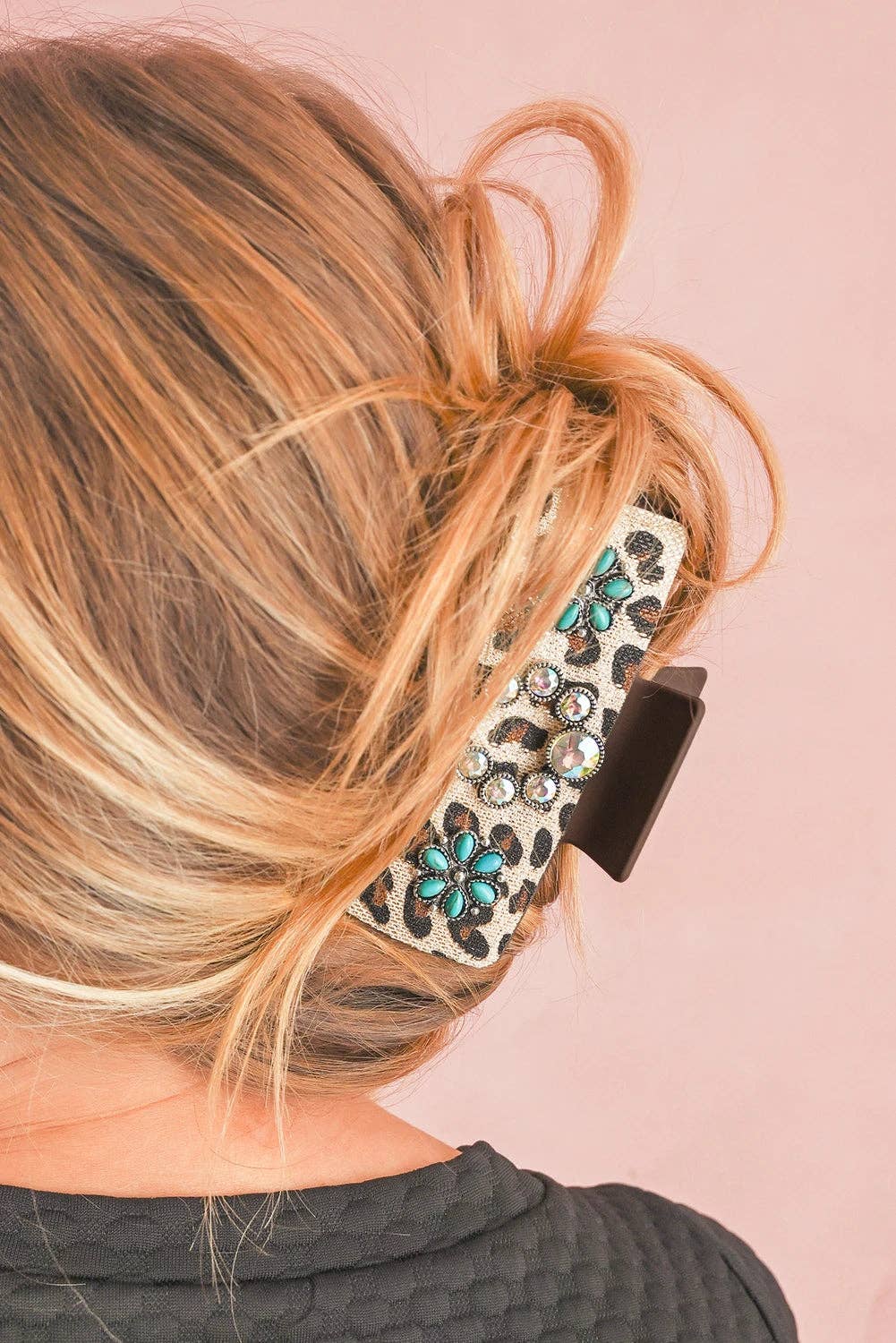 Western Leopard Print Gem Turquoise Hair Clip