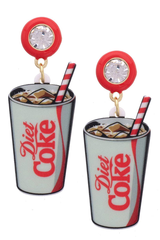 Rhinestone Resin Diet Coke Earrings in Red/Gray