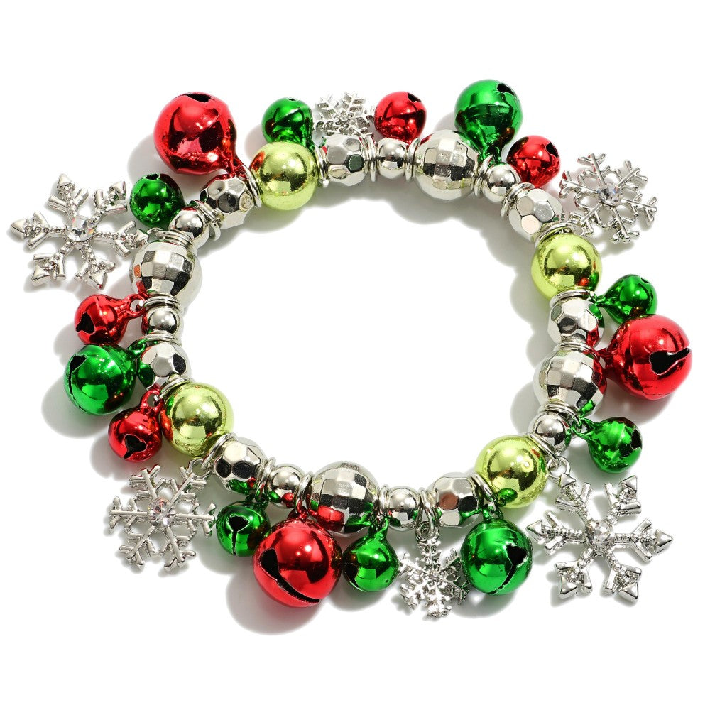 Beaded Stretch Bracelet Featuring Jingle Bell Charms