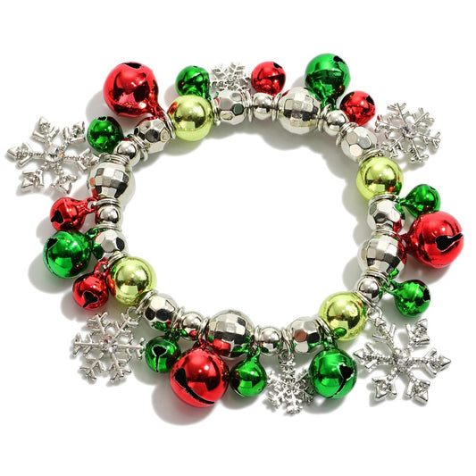 Beaded Stretch Bracelet Featuring Jingle Bell Charms