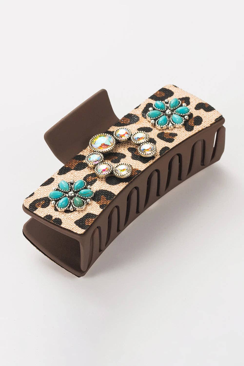 Western Leopard Print Gem Turquoise Hair Clip