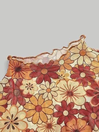 Mesh Cropped Flower Top