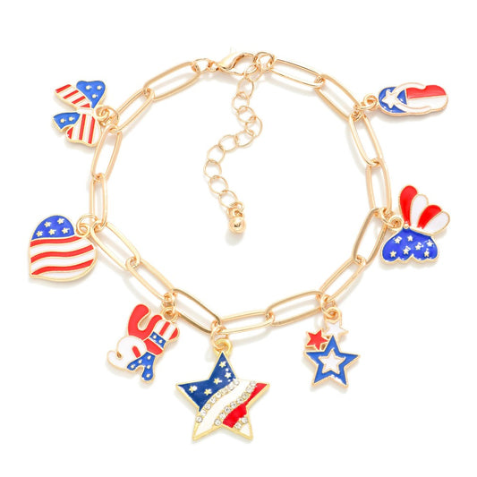 Paperclip Chain Link Americana Charm Bracelet