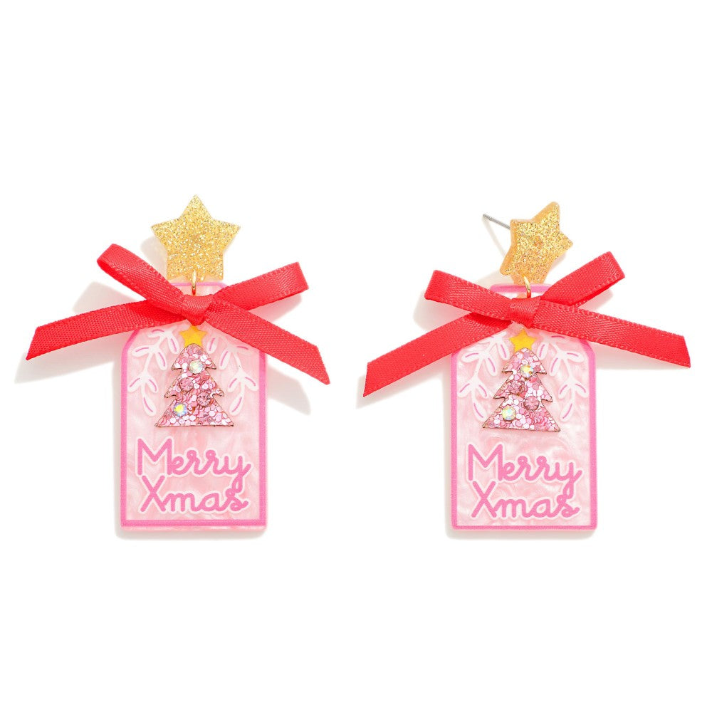 Acrylic Glitter Merry Xmas Drop Earring