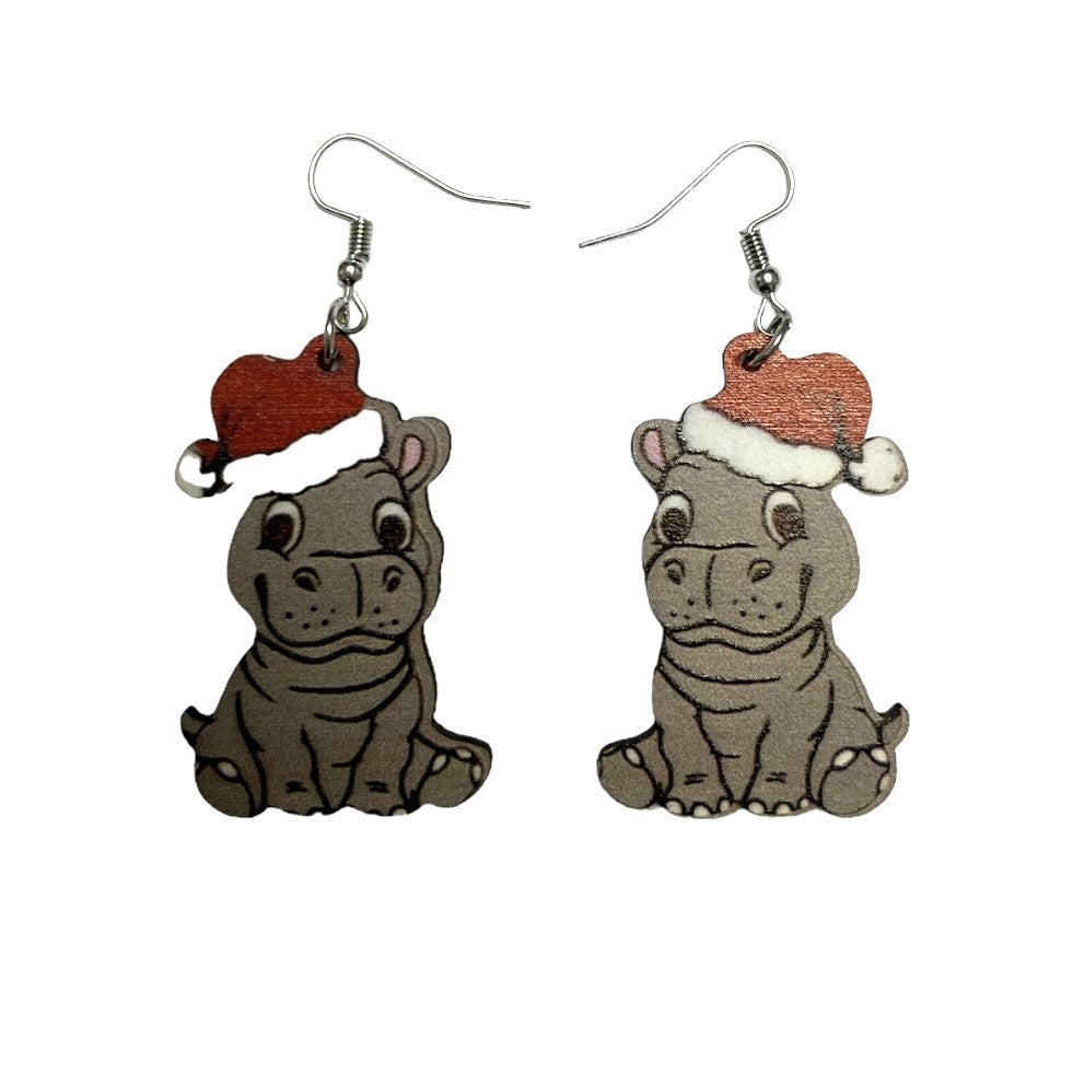 Christmas Hippo Earrings