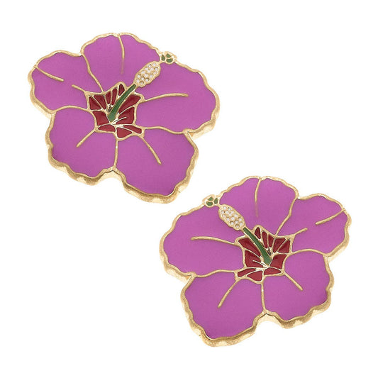 Enamel Hibiscus Stud Earring