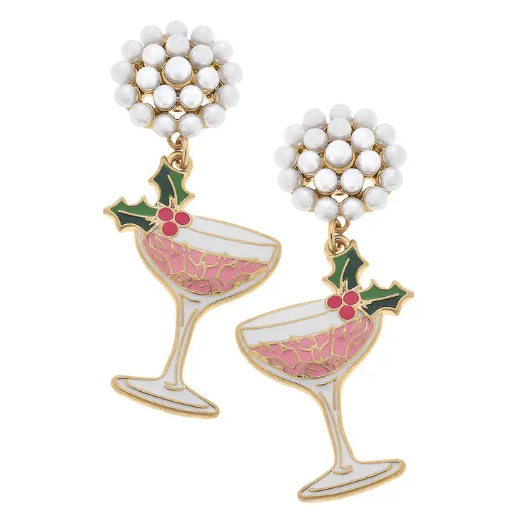 Festive Champagne Enamel Earrings