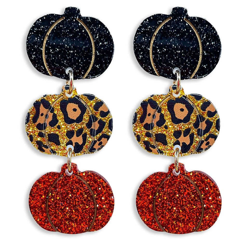 Glitter Acetate Pumpkin Drop Earrings