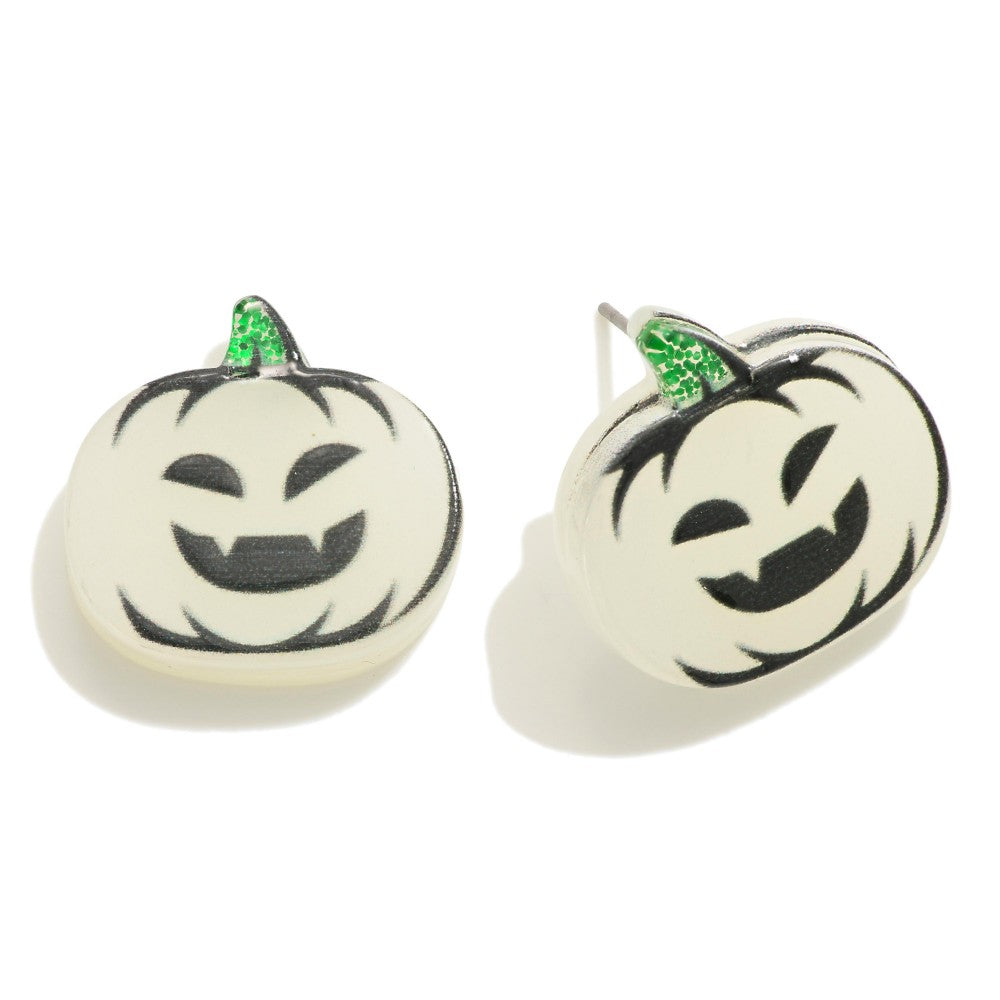 Glow-In-The-Dark Halloween Jack-O-Lantern Stud Earrings