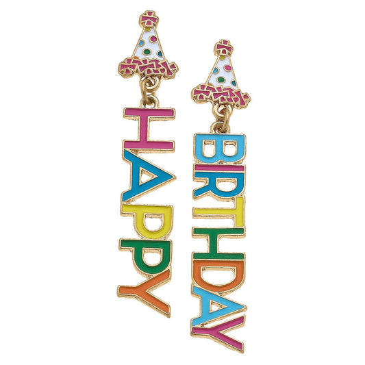 Happy Birthday Enamel Earrings