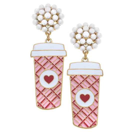 Heart Coffee Cup Enamel Earrings