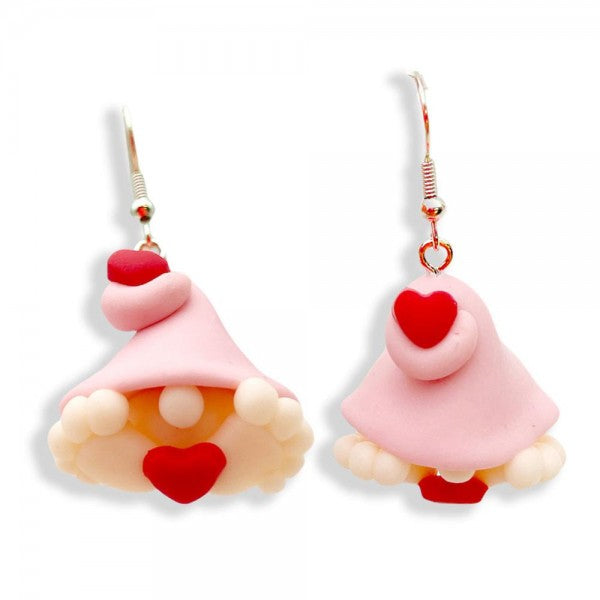 Valentine's Day Elf and Heart Polymer Clay Drop Earrings