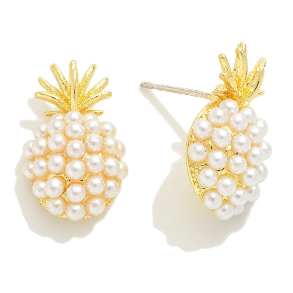Pearl Studded Pineapple Stud Earrings