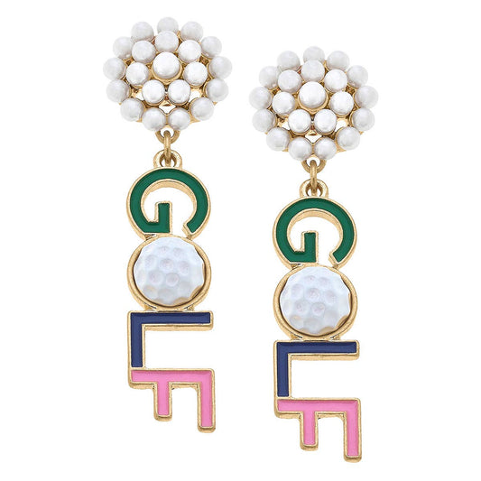 Pearl Cluster Golf Enamel Earrings