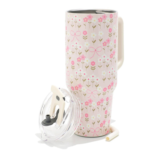 Pink & White Flowers 40 oz Tumbler