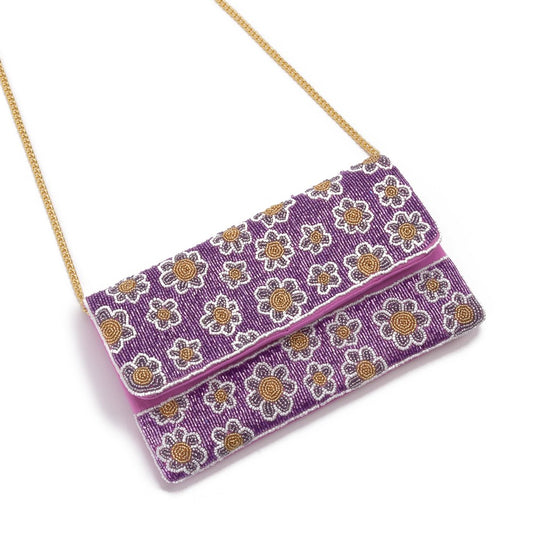 Purple Flower Beaded Handbag