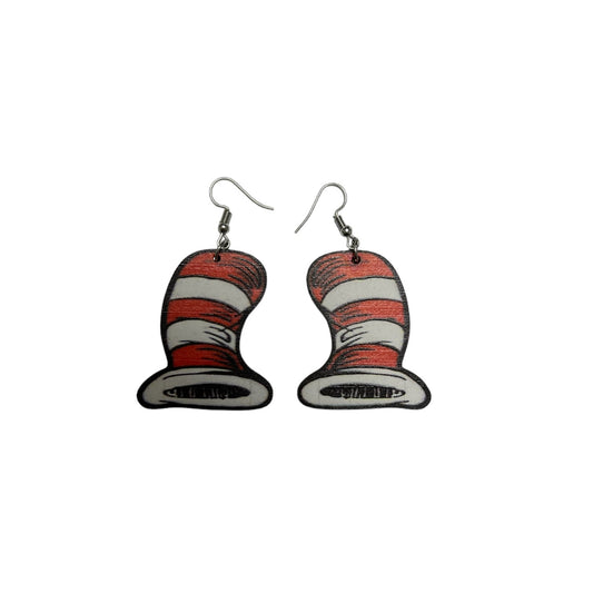 Red & White Stripped Hat Earrings