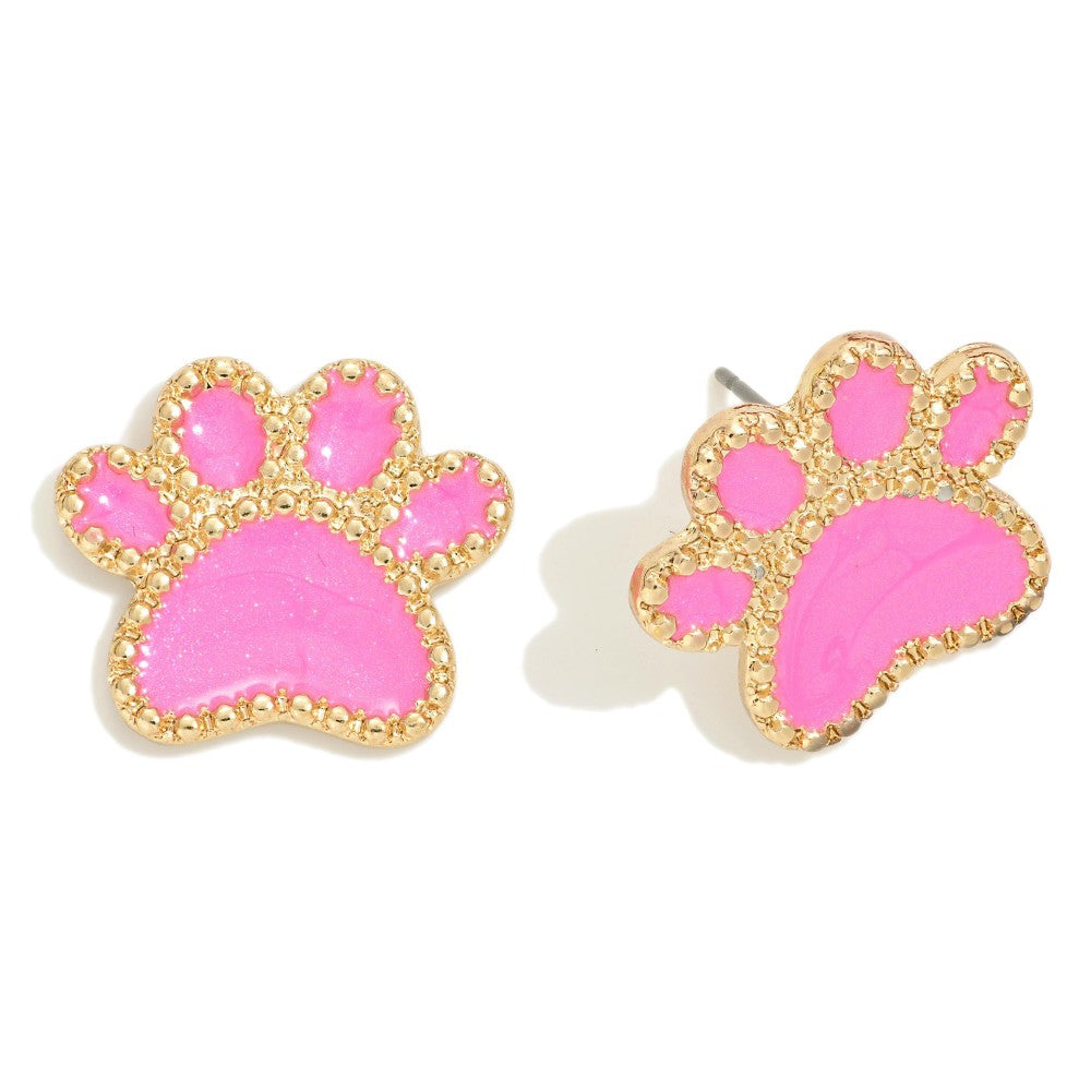 Resin Accented Paw Print Stud Earrings