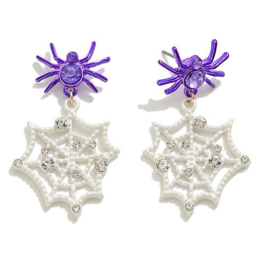 Rhinestone Accented Halloween Spider Drop Earrings