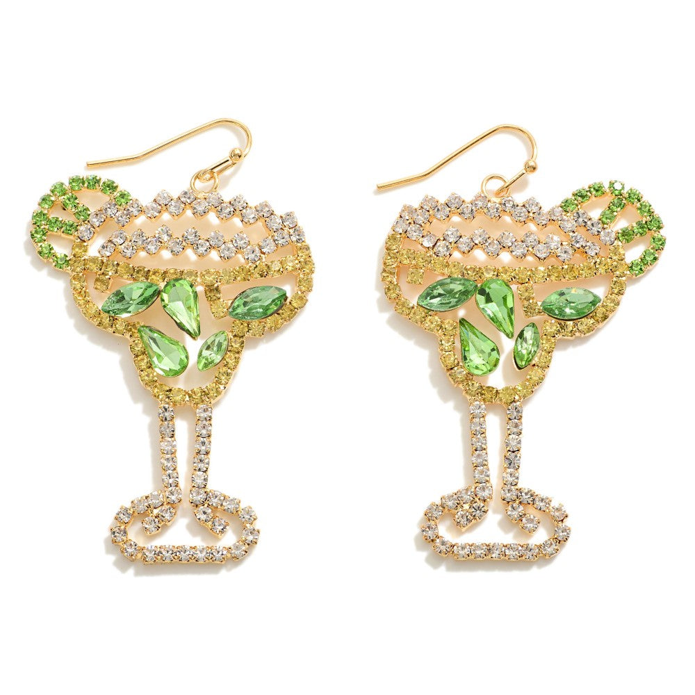 Rhinestone Studded Margarita Drop Earrings With Lime