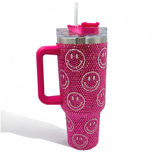 Rhinestone Studded Happy Face 40 oz Tumbler