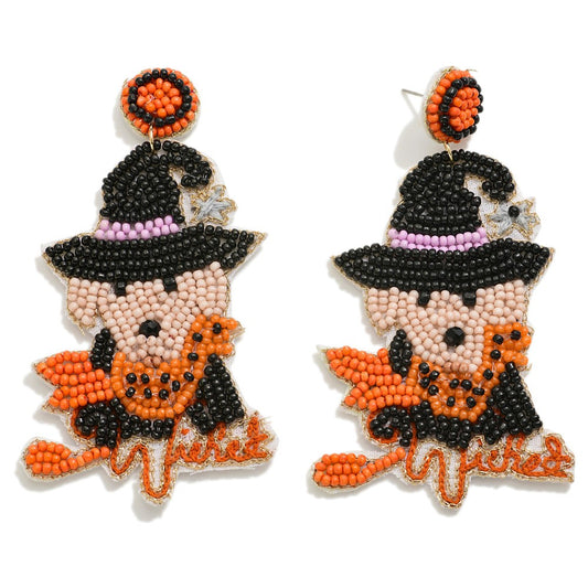 Seed Beaded Halloween 'Wicked' Dog Drop Earrings