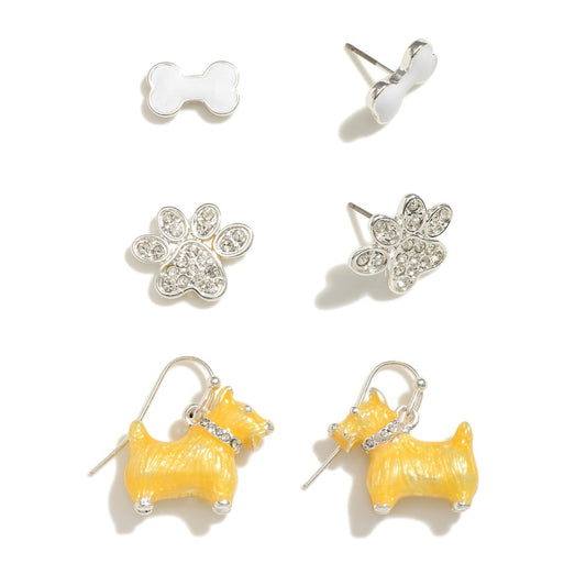 Set of Three Dog Themed Earrings