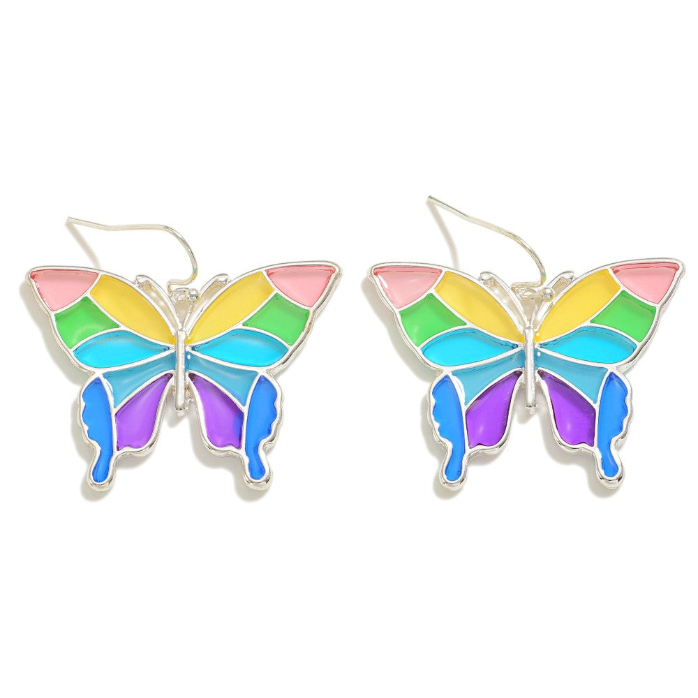 Stained Glass Style Butterfly Drop Earrings