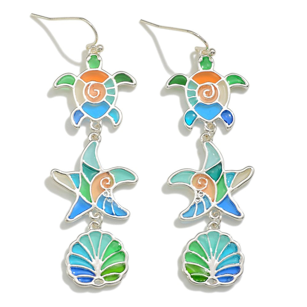 Stained Glass Style Waterfall Beach Themed Drop Earrings