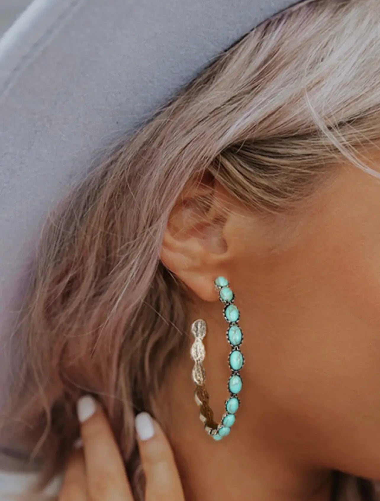 Turquoise C Hoop Earrings