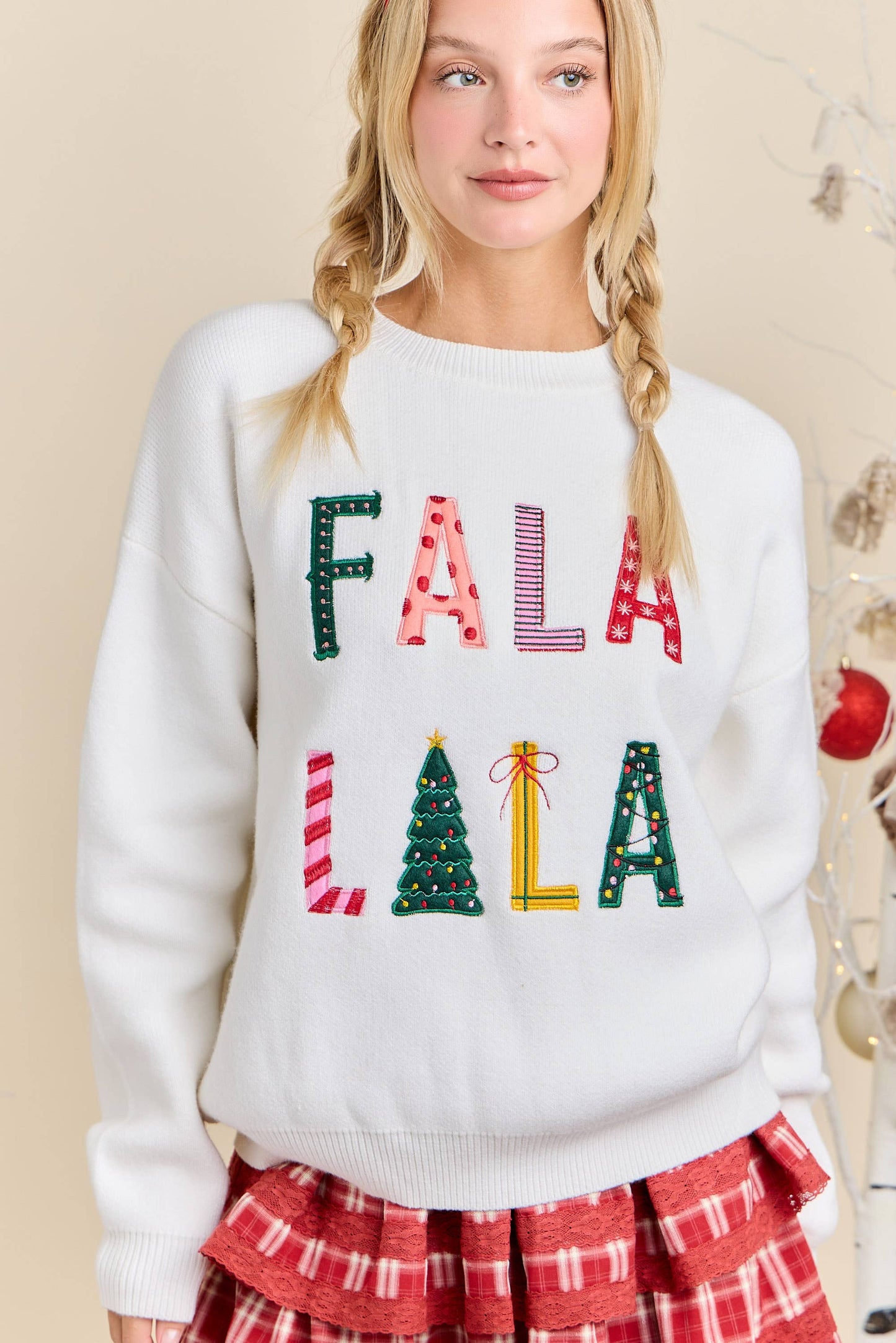 Festive Holiday Falala Embroidered Sweater