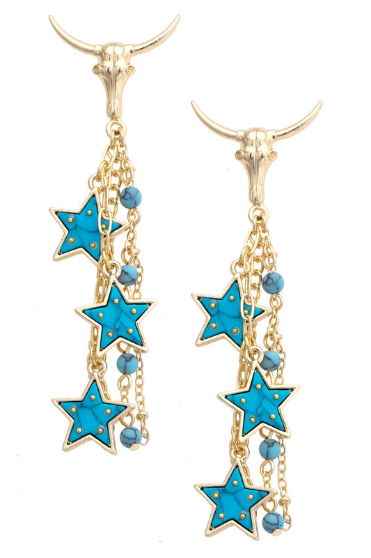 Steer Skull Star Earrings