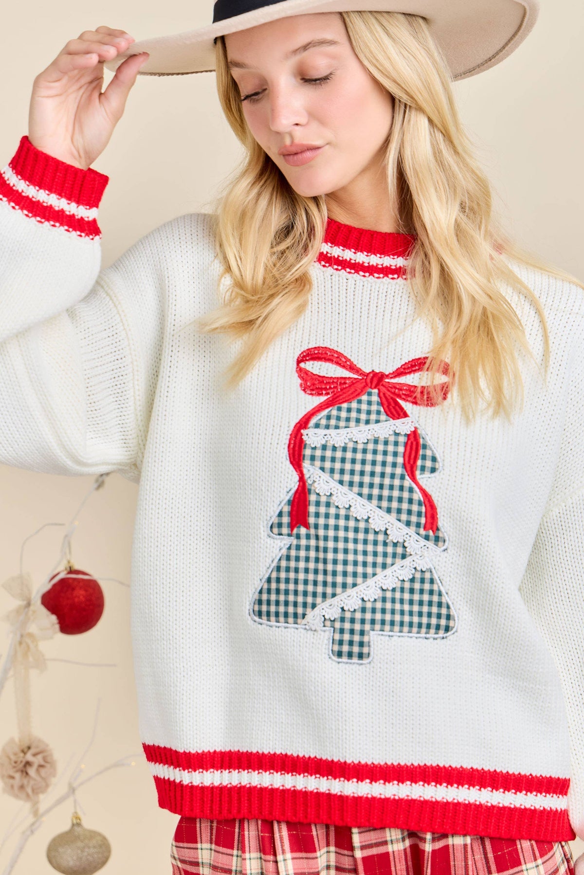 Christmas Tree Bow Knit Sweater