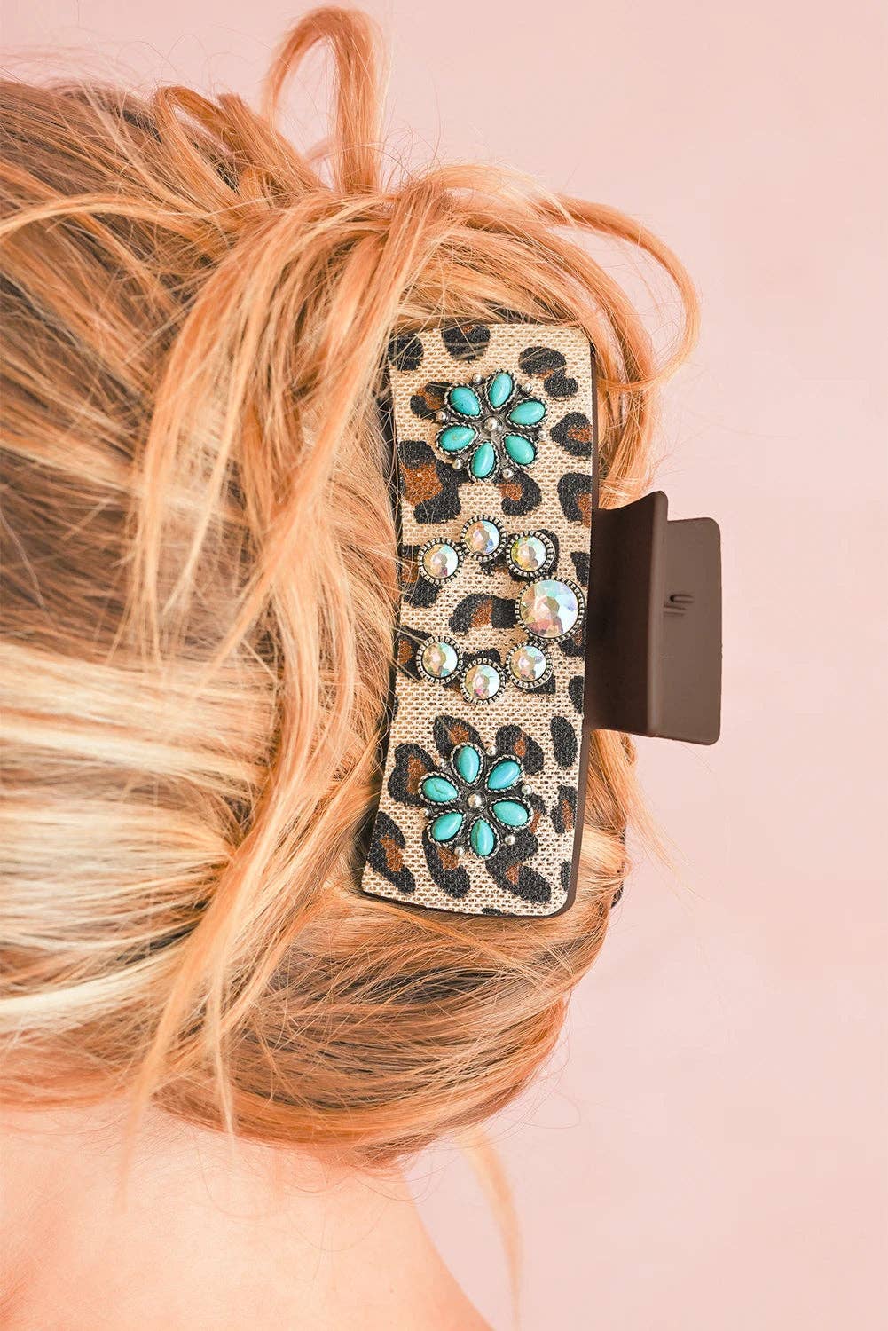 Western Leopard Print Gem Turquoise Hair Clip