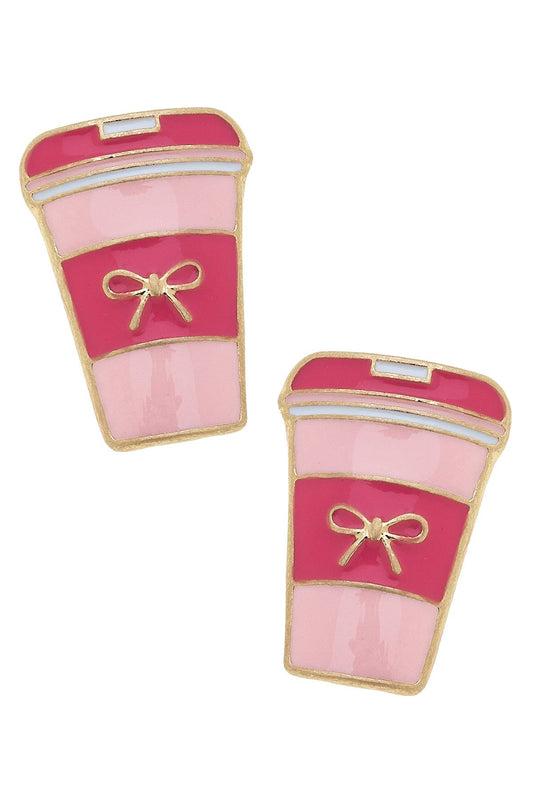 Cafe Bow Latte Enamel Stud Earrings