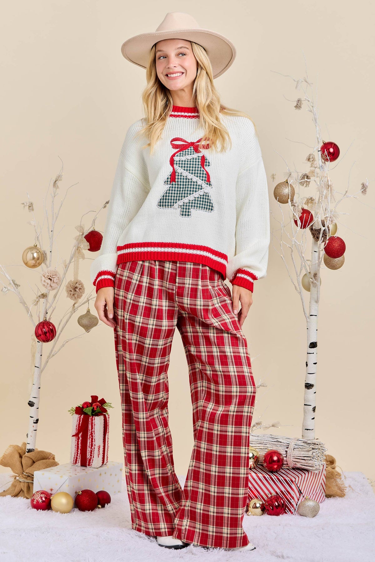 Christmas Tree Bow Knit Sweater