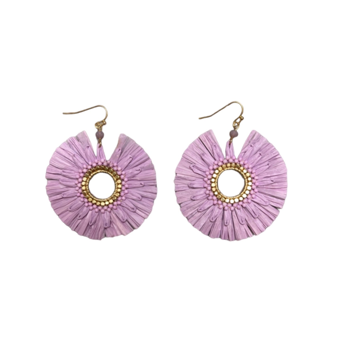 Purple Round Raffia Earrings