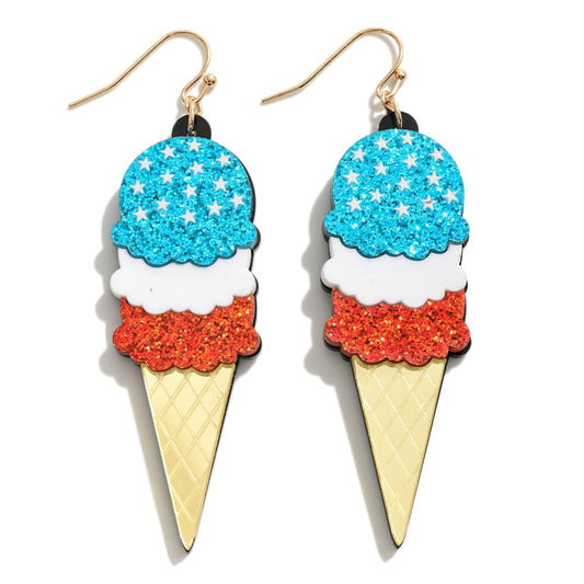 Glitter American Ice Cream Cone Earrings