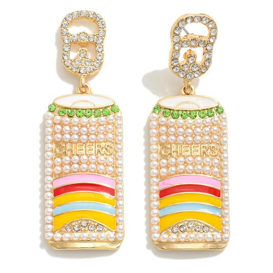 Rhinestone “Cheers” Can Drop Earrings